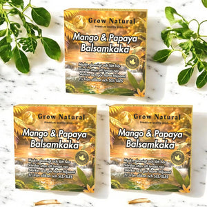 Grow Natural Mango & Papaya Balsamkaka 3-pack – näringsrikt balsam utan SLS/SLES