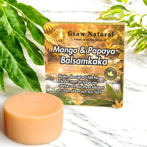 Grow Natural Mango & Papaya Balsamkaka – återfuktande balsam för mjukt hår